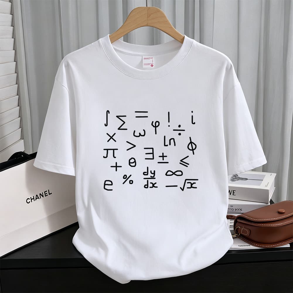 Calculus mathematical symbols simple top short-sleeved heavy cotton loose campus versatile T-shirt 60624-24
