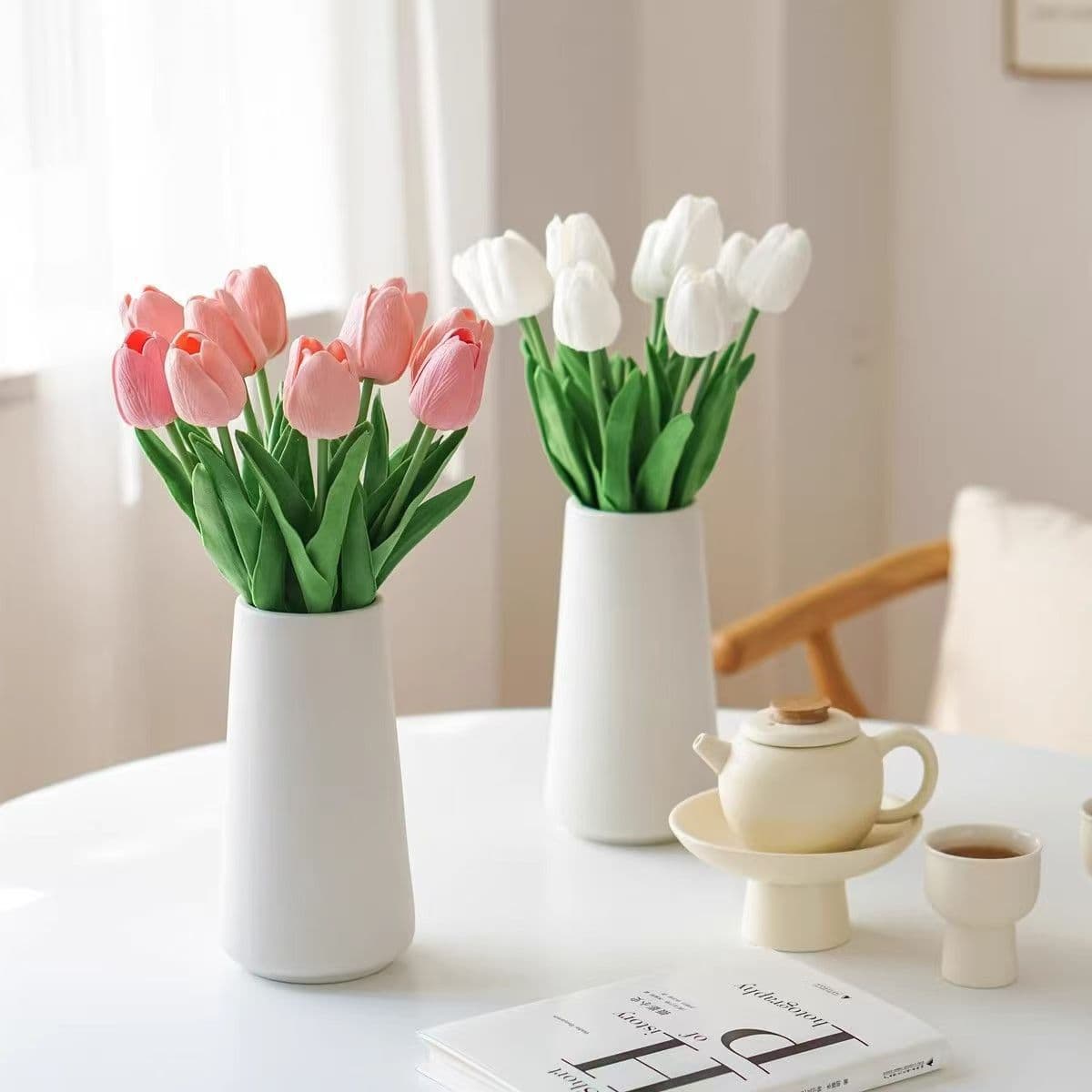 Tulip Bouquet Style Artificial Flower Ornament Fake Flower Decor Home Silk Flower PU Faux Greenery High Simulation