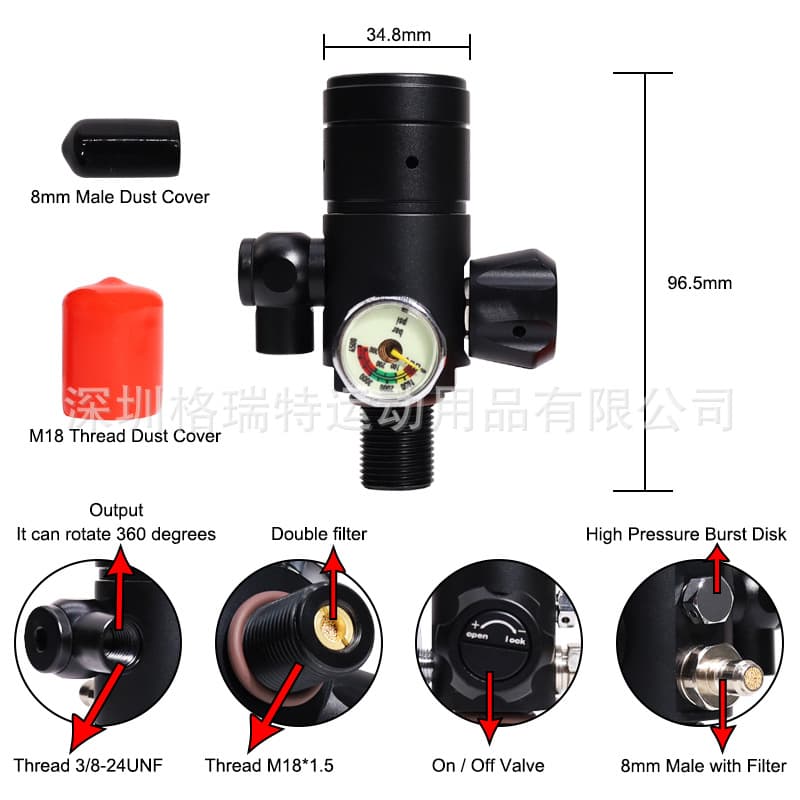 Cross-Border M18 Diving Cylinder First Stage Pressure Reducing Valve Constant Pressure Outlet with 360-Degree Rotating Connector Diving Regulator