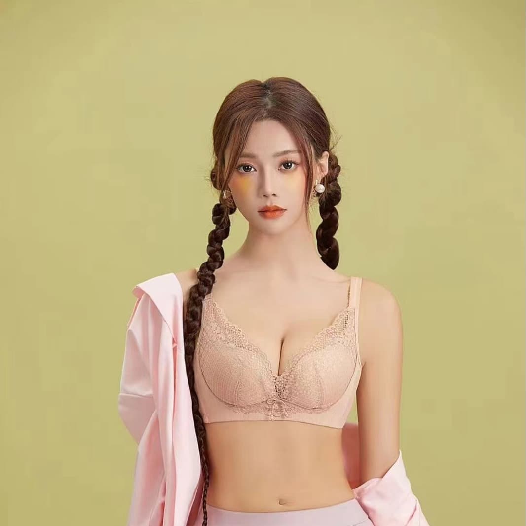 Cup Fresh Grid Lace 3113 Medium Thick A Wire-Free Side Push-Up Lift Support Upright 0 Pressure Soft Bra