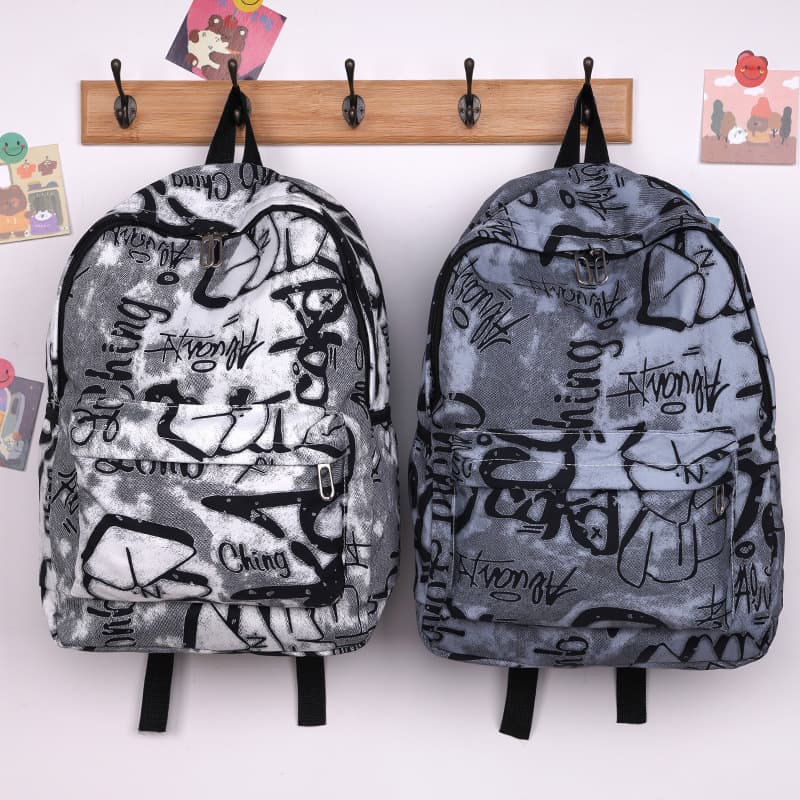 Fashionable Backpack for Women, Trendy School Bag with Graffiti Print, Japanese Ins Style Casual and Artistic Double-Shoulder Backpack