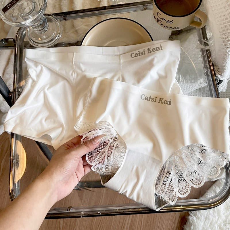 White Couple Underwear One Man One Woman Sexy Transparent Pure Desire Lace Mesh Women's Low Waist Bikini Shorts See-Through