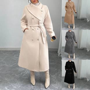 2026 Winter New European and American Cross-border Women's European Size Double-breasted Irregular Collar Wool Coat