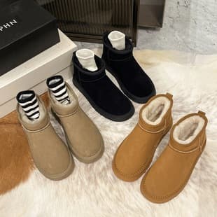 Snow Boots Women's 2022 Winter New Fleece Lined Warm Casual Suede Short Boots Foreign Trade Large Size Couple Thick Sole Cotton Boots