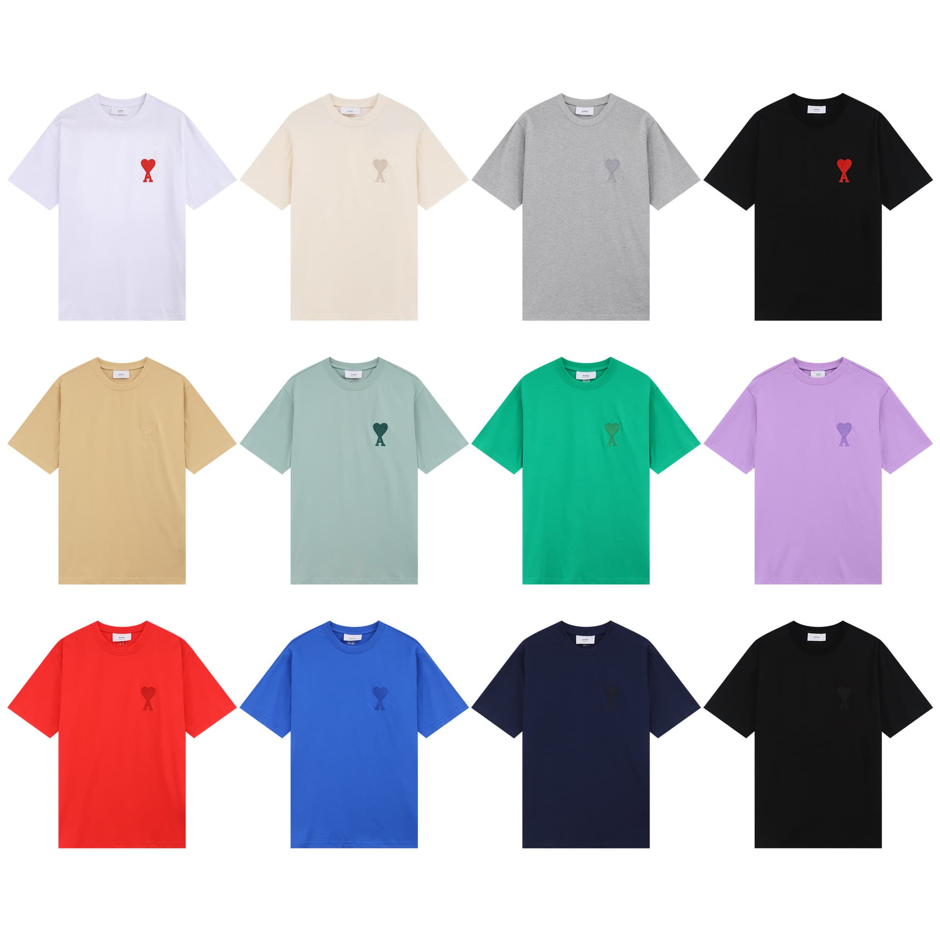 Cross-Border Trendy Brand 2026 Summer New Style Heart Embroidery Pure Cotton Short-Sleeve Unisex Loose Round Neck T-Shirt for Couples