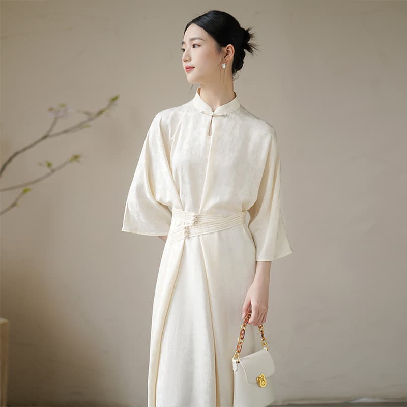 Chuchan Design Improved Cheongsam Dress for Women 2024 Summer New Arrival Waterdrop Stand Collar Waist Belt New Chinese Style National Trend Dress