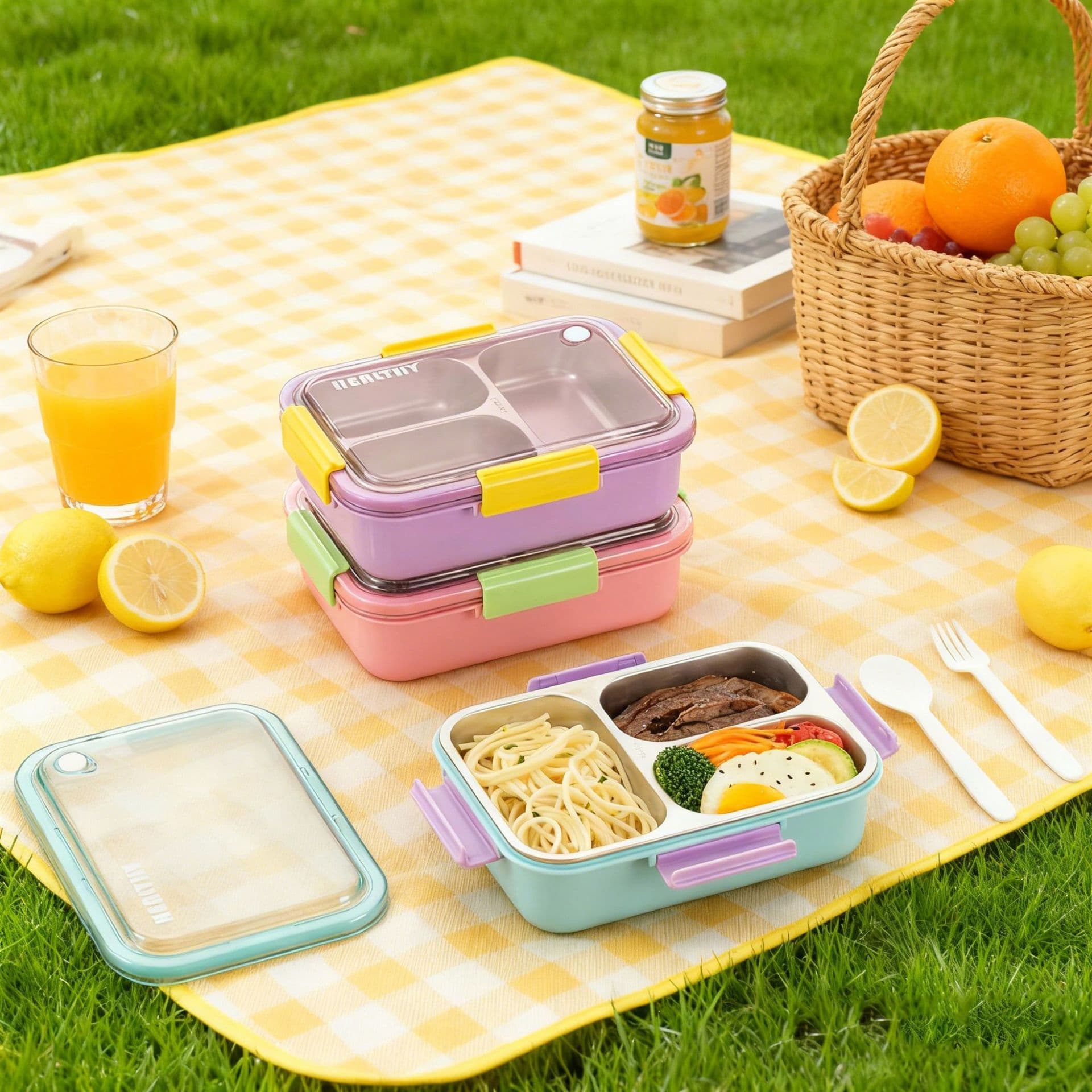 304 Stainless Steel Divided Lunch Box, Food-Grade Sealed Student Lunch Box, Portable Takeaway Salad Lunch Box for Office Workers