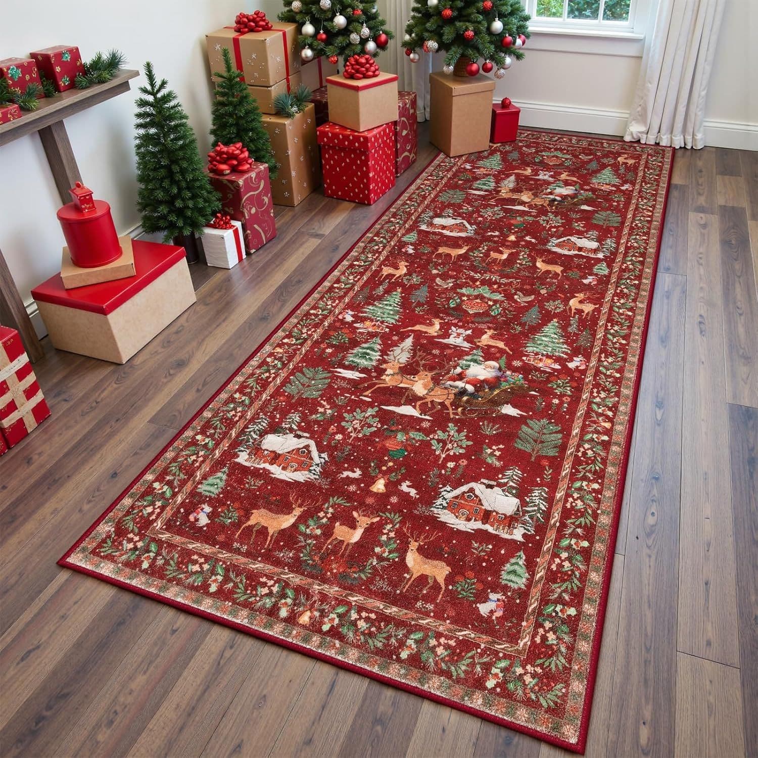 Cross-border Christmas Holiday Living Room Hallway Rug, Bedroom Durable Non-Slip Bedside Carpet, Amazon Machine Washable Floor Mat