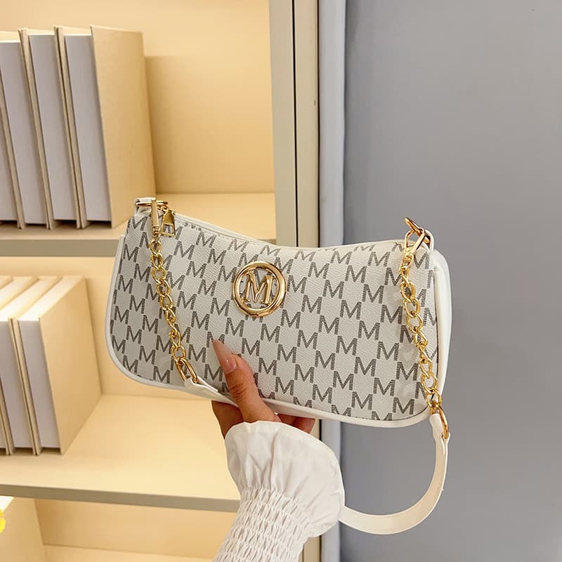 Trending Cross-Border Fashion Retro Underarm Bag for Women, New Letter Print Small Square Bag with Chain, Shoulder and Handbag