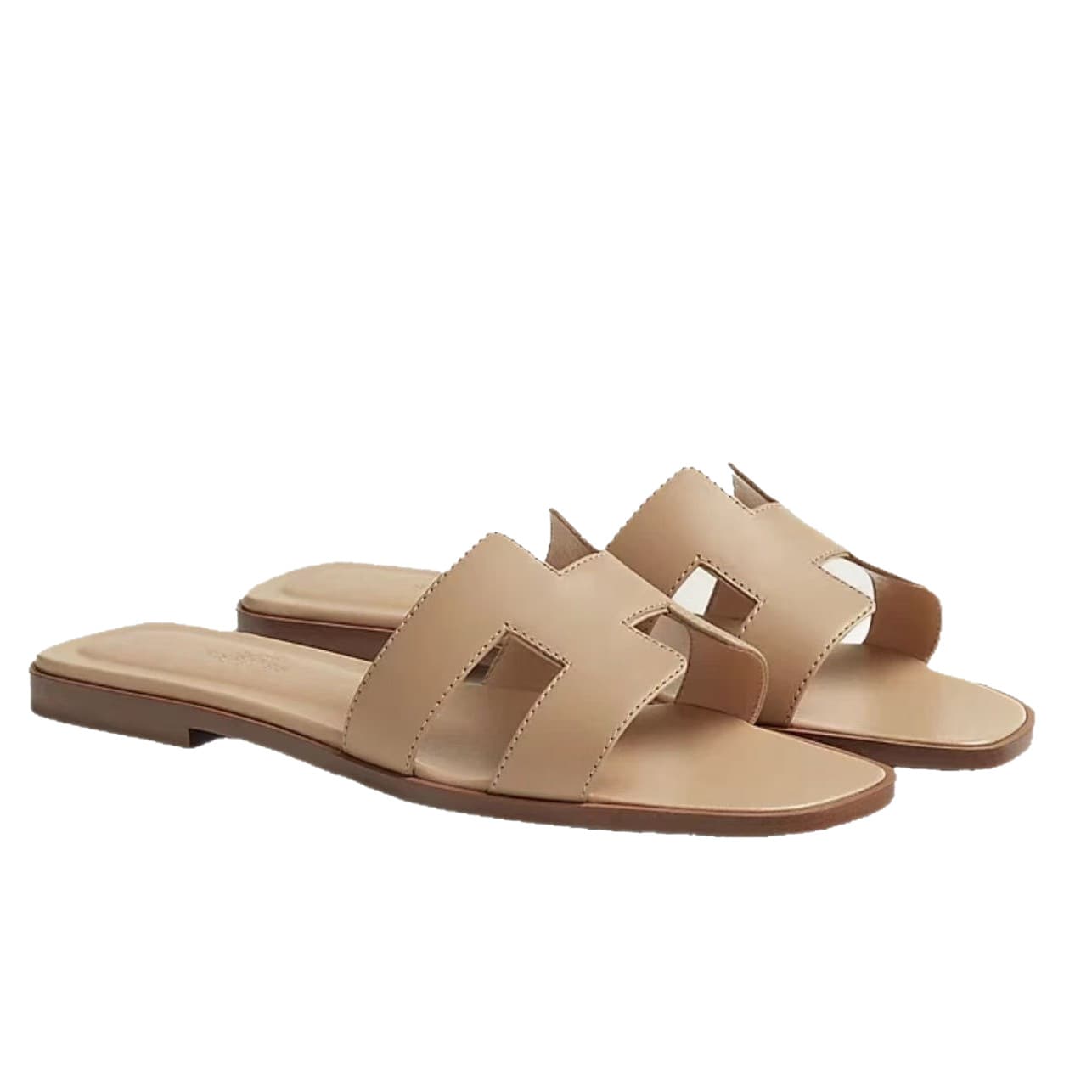 Classic H-style replica, luxury minimalist, sheepskin genuine leather, flat one-strap beach sandals, stylish and versatile for any outfit