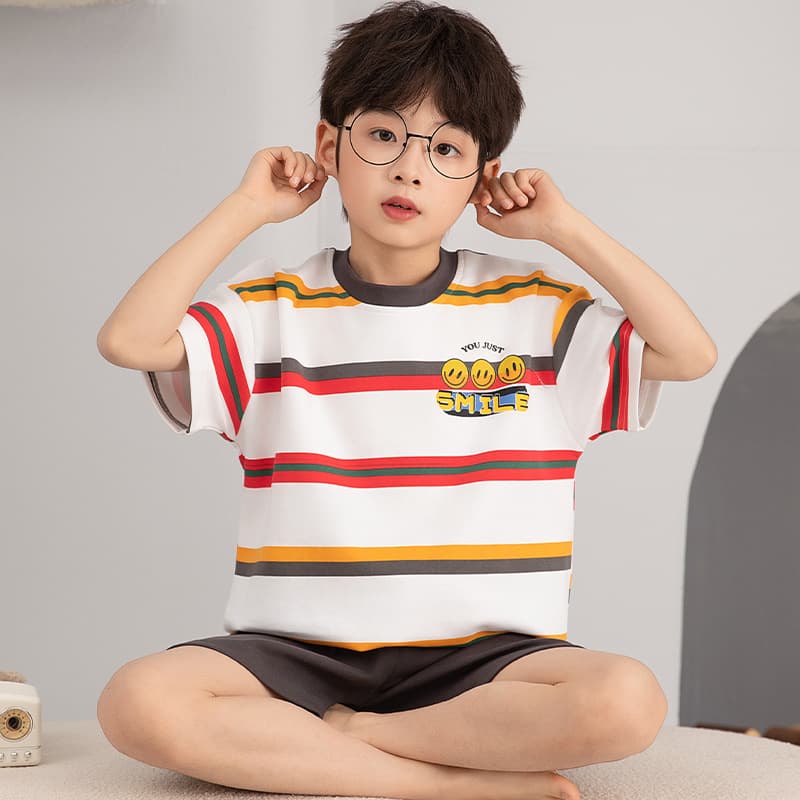 Boys' Pajamas Summer 100% Cotton Short Sleeve Thin Style for Children Youth Homewear Cartoon Set