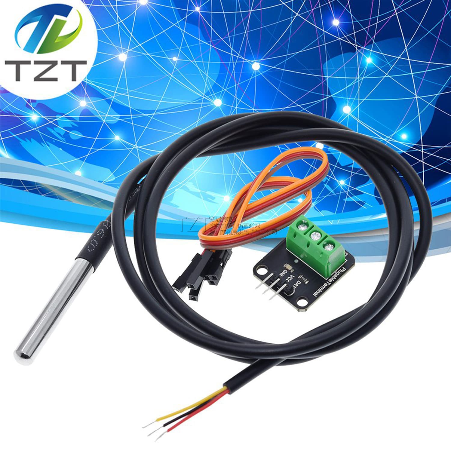 DS18B20 waterproof temperature sensor module digital thermometer probe + terminal adapter module with wire