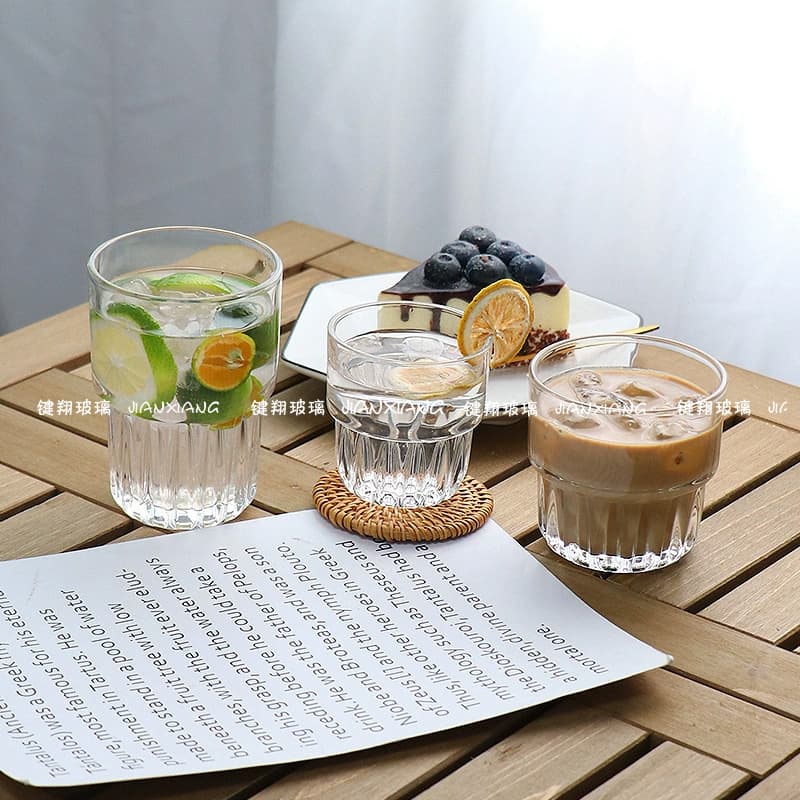 Ins Influencer Glass Cup New Stackable Fruit Tea Cup Milk Tea Cup Glass Hot Drink Tea Juice Cup Dining Cup