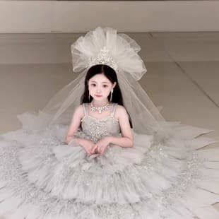 Children's Formal Dress High-End Birthday Princess Tulle Dress Spring Autumn New Girl Catwalk Flower Girl Piano Performance Long Dress