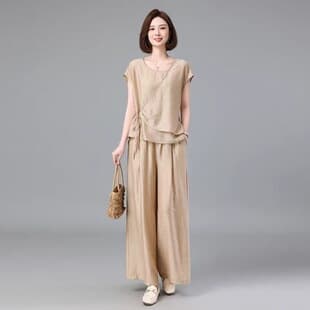 In Stock Casual Sportswear Set Women 2026 Summer New Design Slimming Top Wide Leg Pants Two-Piece Set