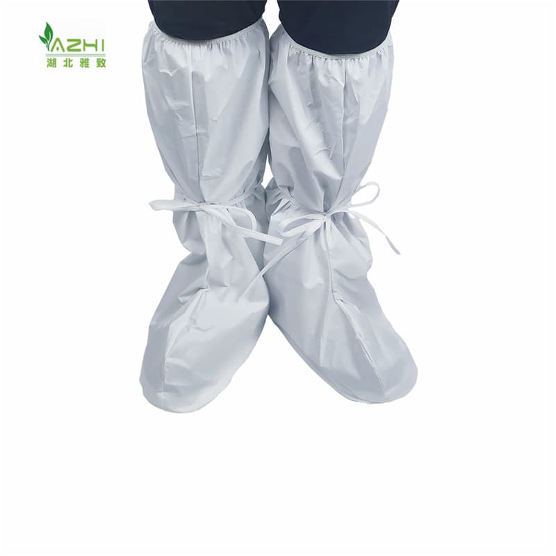 Disposable high-top non-woven breathable film boot covers, tie-on style, dust and waterproof, for laboratory protection, long style.