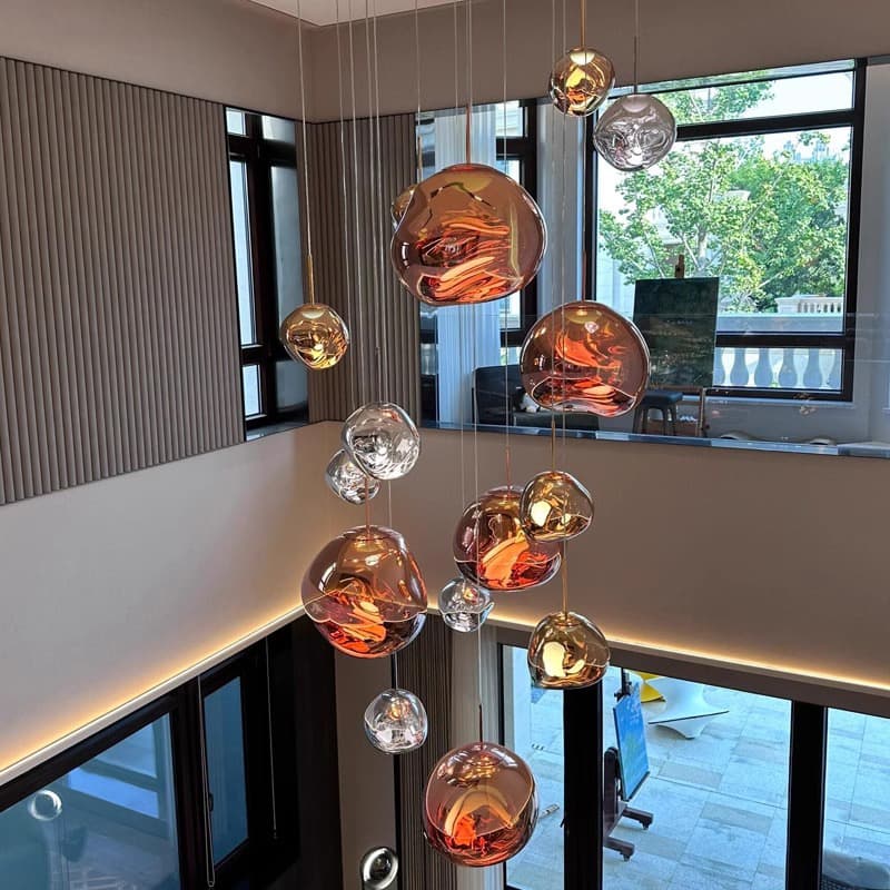 Loft Duplex Lava Villa Suspended Living Room Chandelier Hollow 2025 New Staircase Lamp Post-Modern Restaurant Lamps