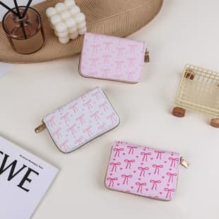 New Cross-Border Women's Card Holder Bow Sweet Cartoon Mini Coin Purse Multi-Slot Document Organizer Accordion Wallet
