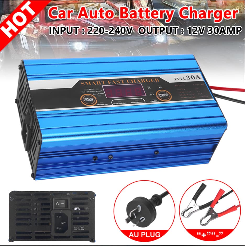 Cross-border hot sale 12V lead-acid battery charger 30A smart with display charger AC Australian gauge input