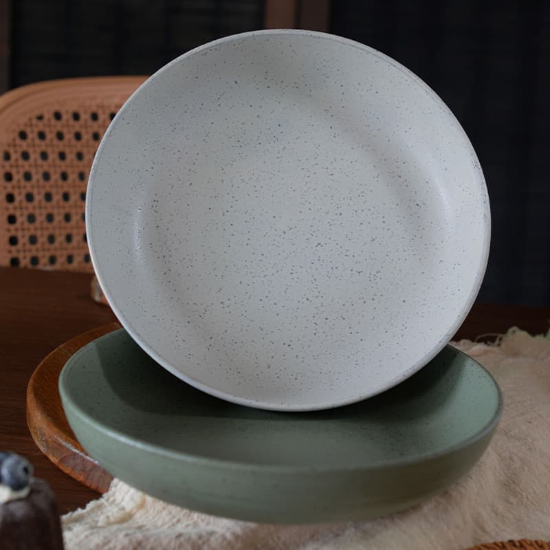 〖Retro pitted vegetable bowl〗Ceramic household bowl tableware creative specialty salad bowl 8.5-inch deep plate