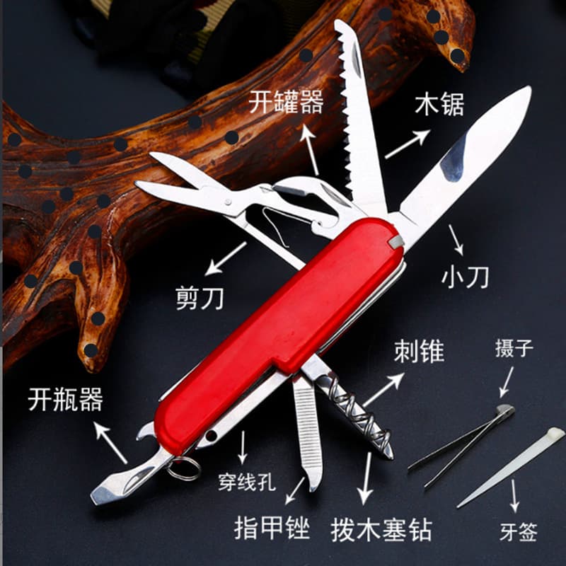 Multi-function Knife Red Stainless Steel 5 7 9 11 Function Army Knife