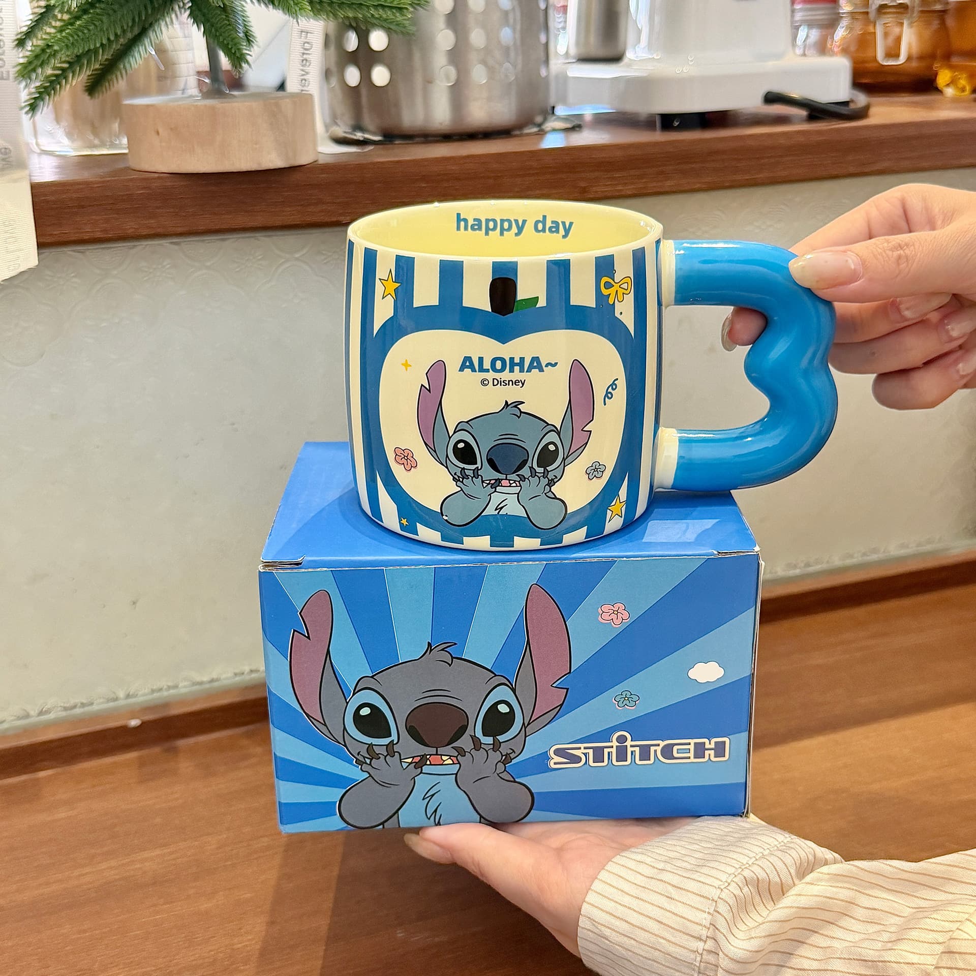 Stitch mug creative high-value ceramic mug office cute water cup large capacity coffee breakfast cup