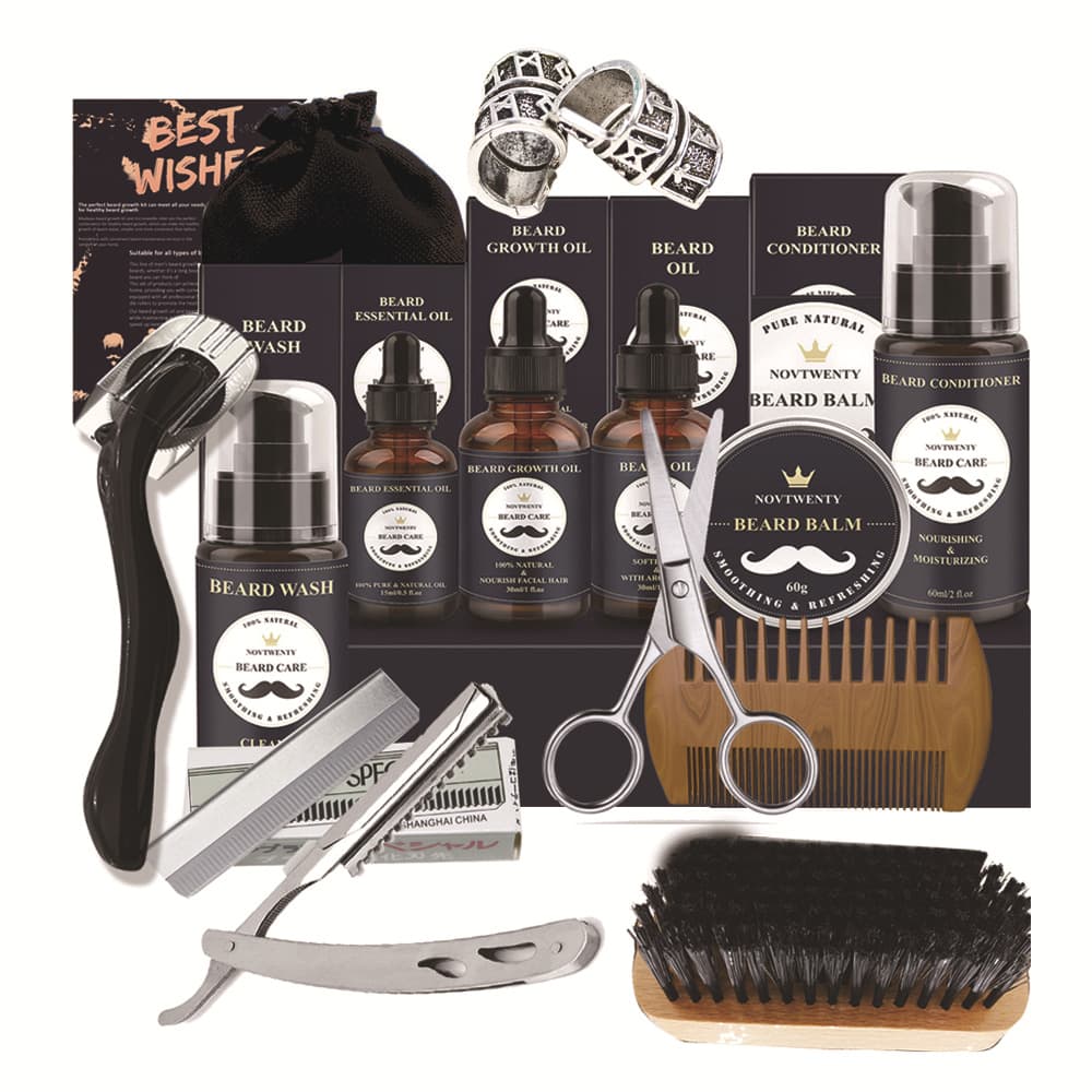 Amazon Beard Care Kit Beard Oil Beard Balm Comb Brush Bag Scissors 14-Piece Styling Template