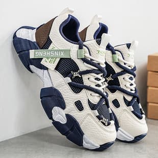 Men's Summer Two-Tone Chunky Sneakers, Breathable Mesh, Thick Sole, Casual Versatile Trendy Low-Top Soft Sole Shoes