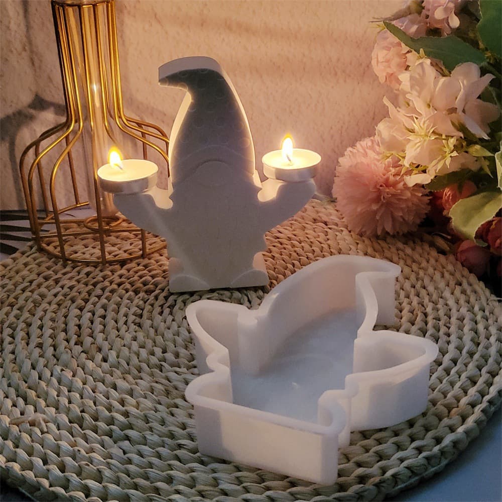 S0924 Gnome Candle Holder Desktop Decoration Cement Plaster Mold DIY Silicone Mold