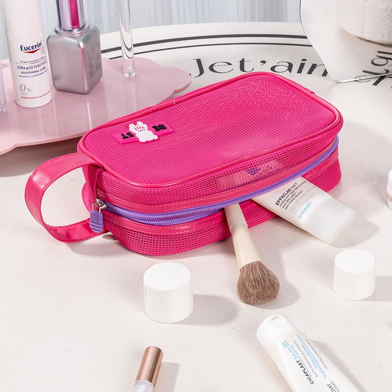 Holiday Mesh Handheld Toiletry Bag for Outdoor Beach Use, Lightweight Large Capacity Portable Cosmetic Bag Wholesale