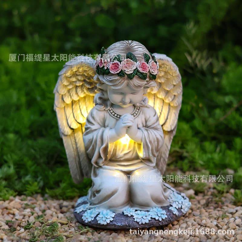 New cross-border resin prayer angel solar lamp, outdoor little girl decoration, garden ornament, home patio lamp.