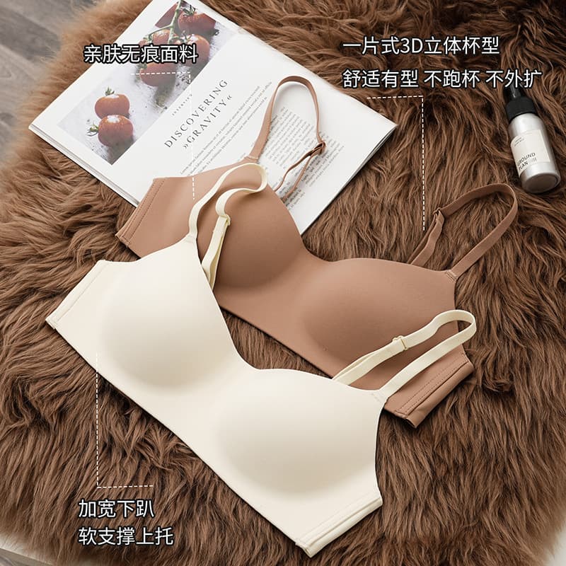 Non-wire Underwear Women's One-piece Half-cup Small Bust Push-up Lightweight Comfortable Non-rimless Anti-sagging Summer Bra