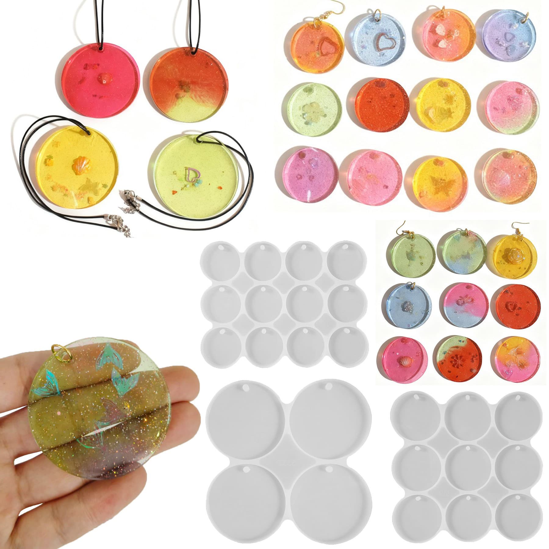 Cross-Border DIY Resin Mold for Making Round Hanging Pendants and Earrings with Holes, Available in Sets of 4, 9, or 12 Pieces