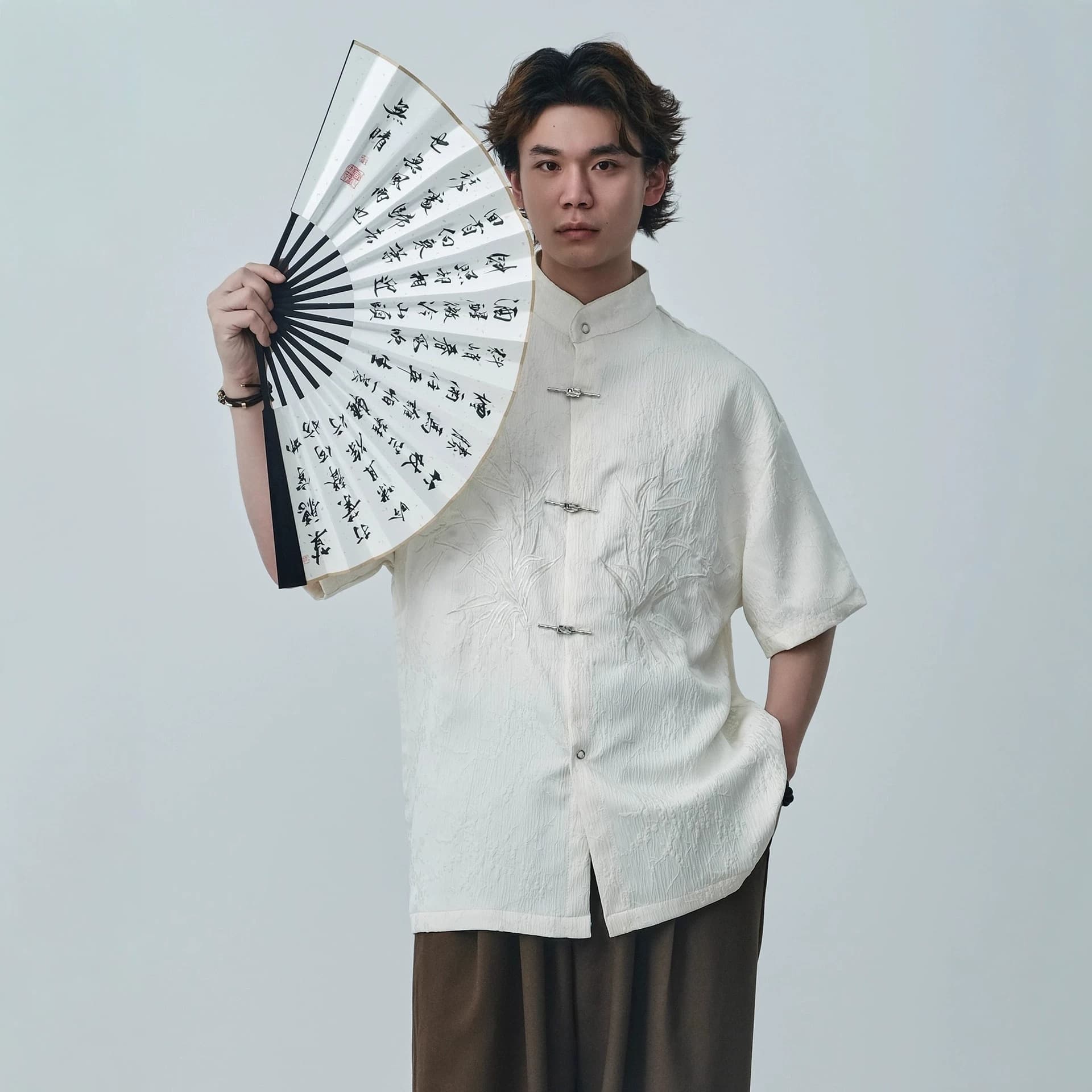 BuKe Summer Refreshing New Chinese Style Embroidered Subtle Pattern Short Sleeve Shirt for Men Chinese Style Shirt Trend