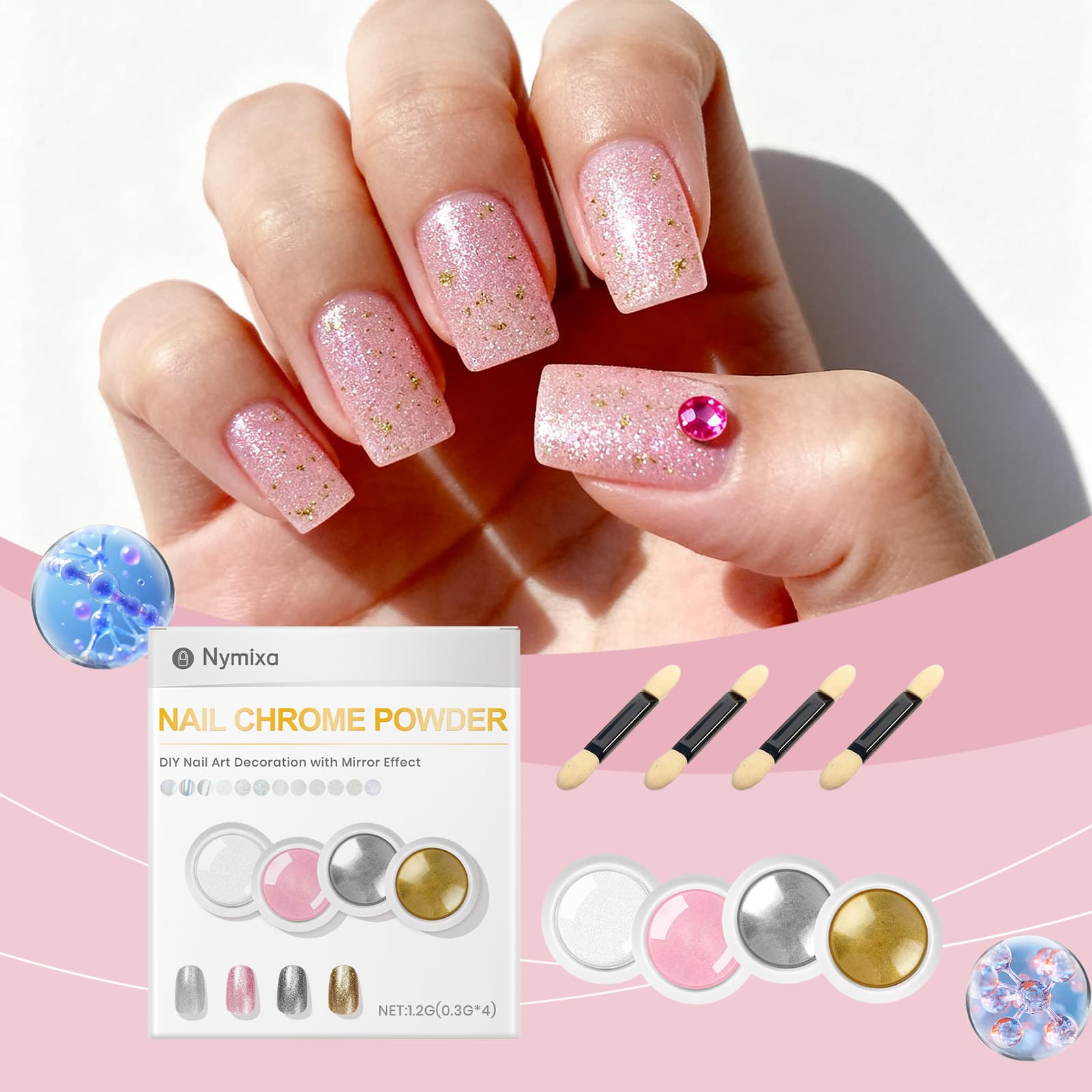 Nymixa Magic Mirror Glitter Nail Art Kit DIY Multi-Color Mirror Magic Glitter Fashion Decoration Powder