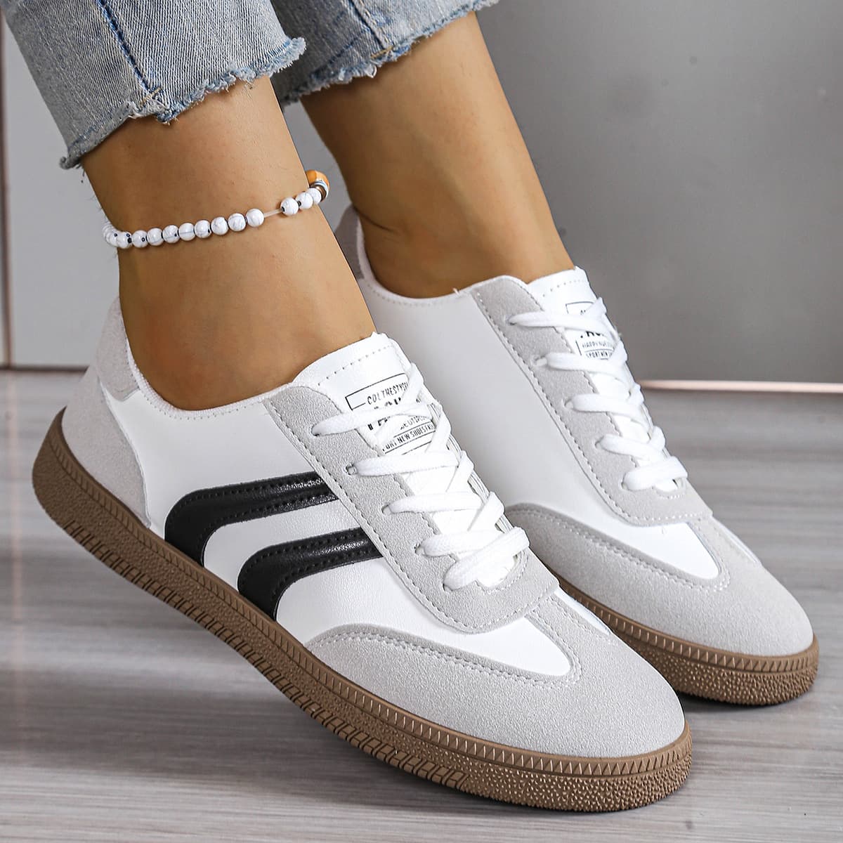 Flat German Training Shoes for Women 2025 New Spring Autumn Export Style Lace-up Sports Sneakers Fashion Casual White Shoes