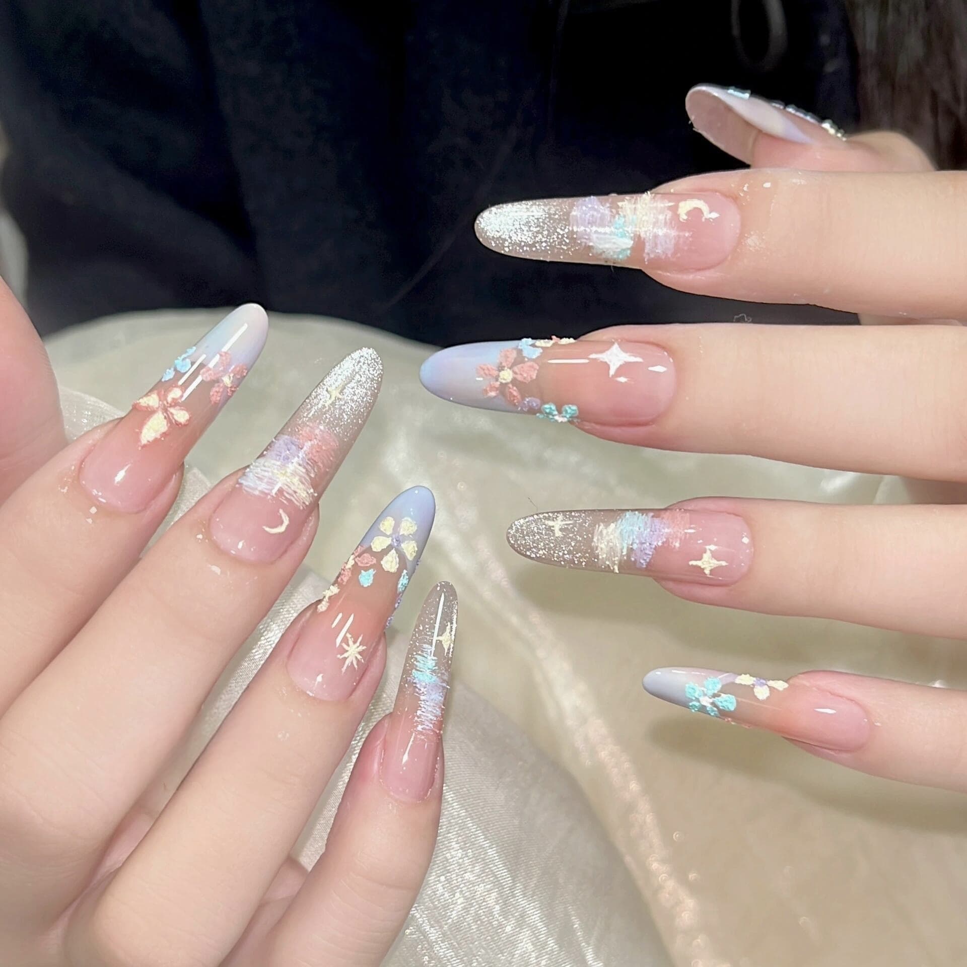 Monet Garden Wearable Nails Summer Instagram Handmade Acrylic Finished Sweet Little Flower False Nails 2026 New Style Brightening