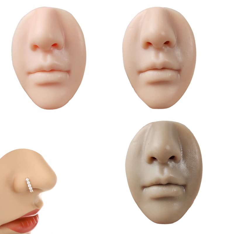 3D Facial Silicone Module Nose and Mouth Practice Piercing Tool for Beginners, Nose Stud and Mouth Ring Display Model for Beauty