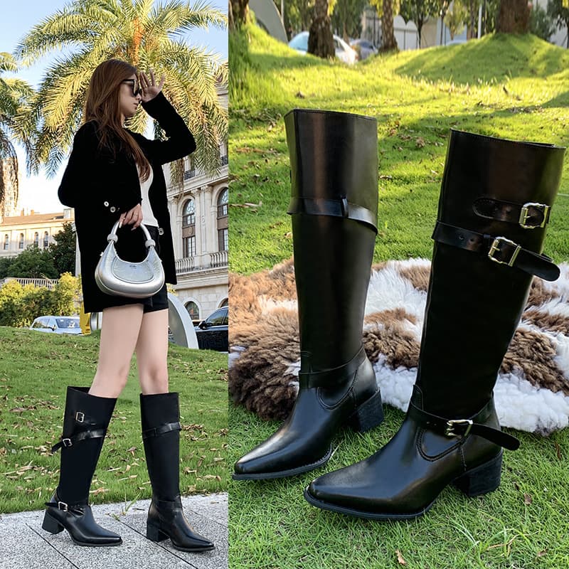 Hot girl pleated pile boots for women 2026 spring and autumn hot girl new retro high-heeled short boots thick heel western cowboy boots