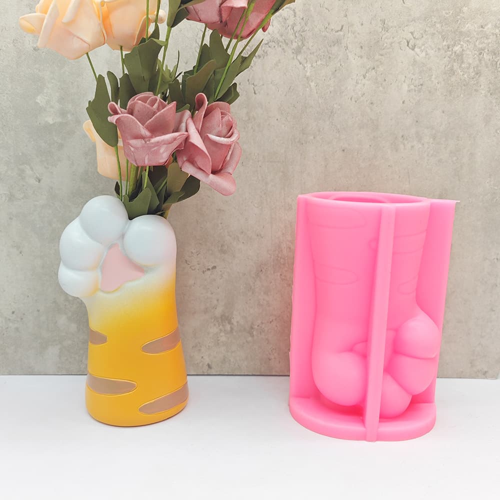 Creative Cute Cat Paw Vase Decoration Mold 3D Cat Paw Art Vase Silicone Mold Candle Cup Mold
