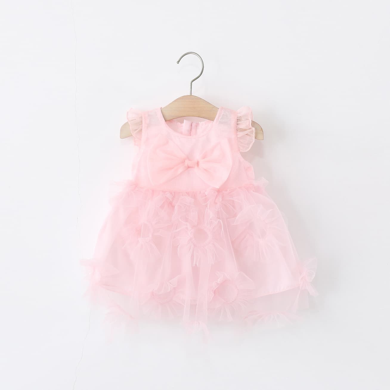 Girls Summer New Mesh Tulle Dress Butterfly Bow Children Puffy Dress Fashionable Outing Princess Dress Cross-Border Wholesale