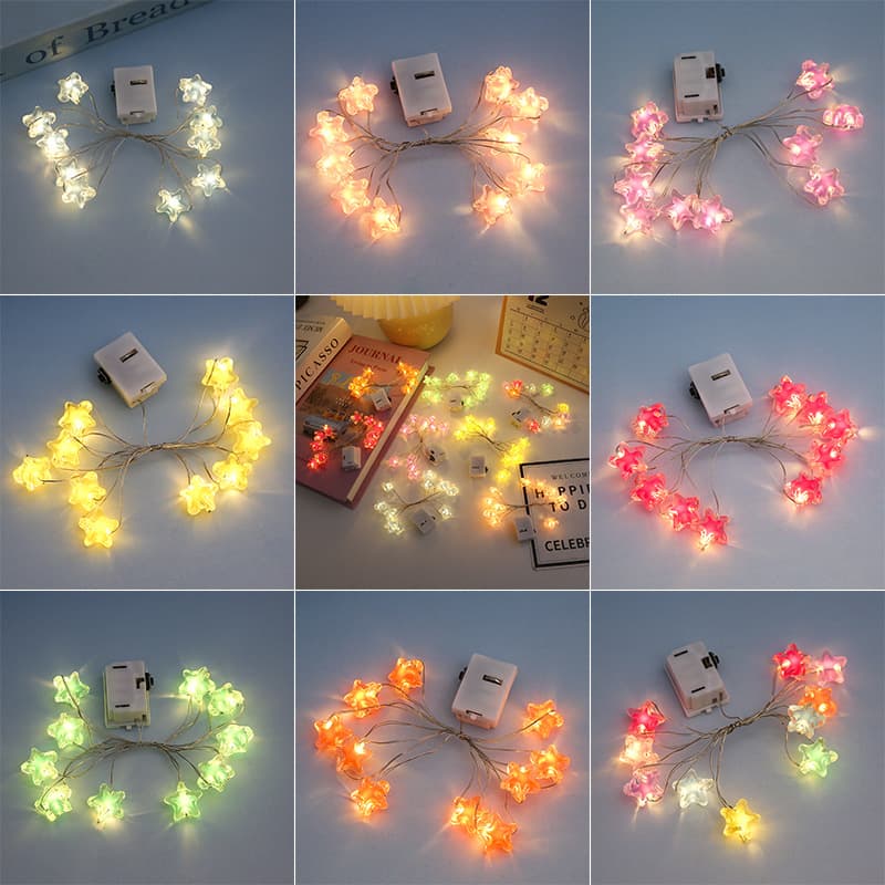 LED colorful copper wire small string lights for gift box flower decorations, five-pointed star lights, trendy bedroom decorative lights with girly appeal