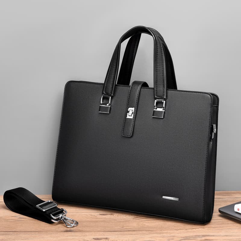 Business Men's Handbag PU Leather Laptop Bag for Meetings And Conferences Pure Color Commuter Style Male Handbag