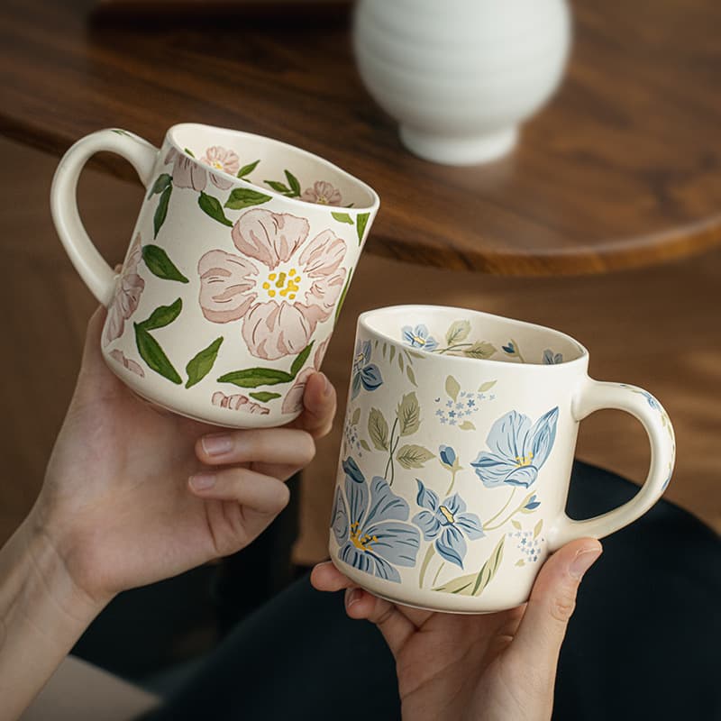 Exquisite and beautiful cup, wavy flower ceramic cup, niche mug, good-looking coffee cup, cross-border export