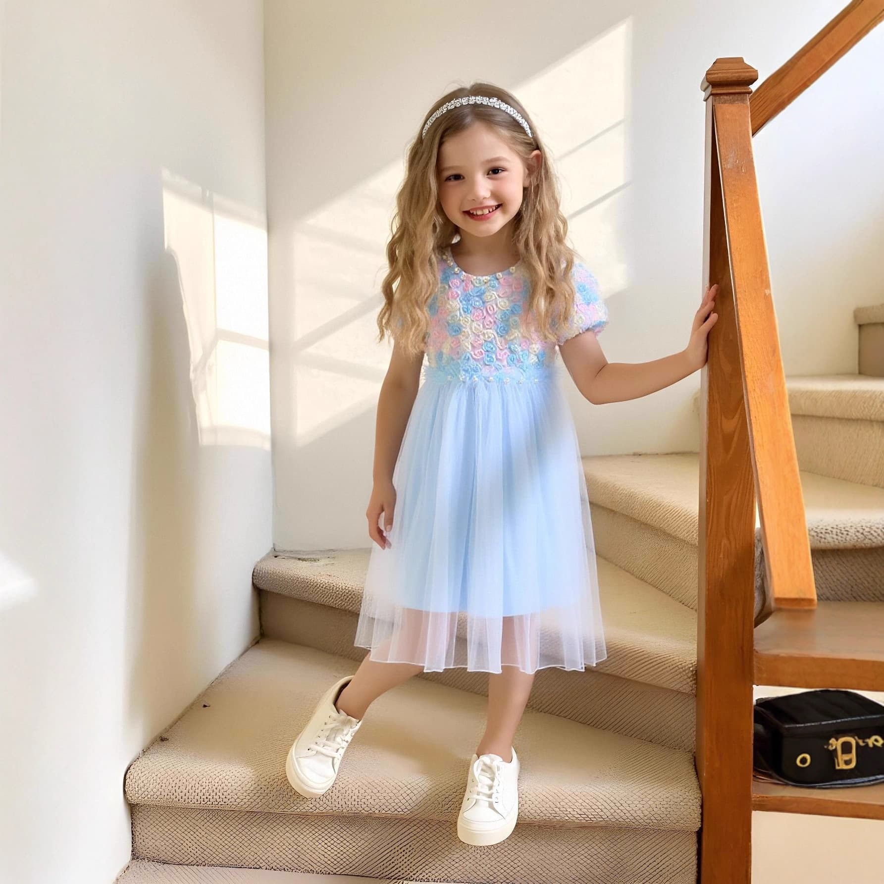 Girls princess dress summer Korean style little girl puff sleeve flower dress baby girl dress gauze skirt