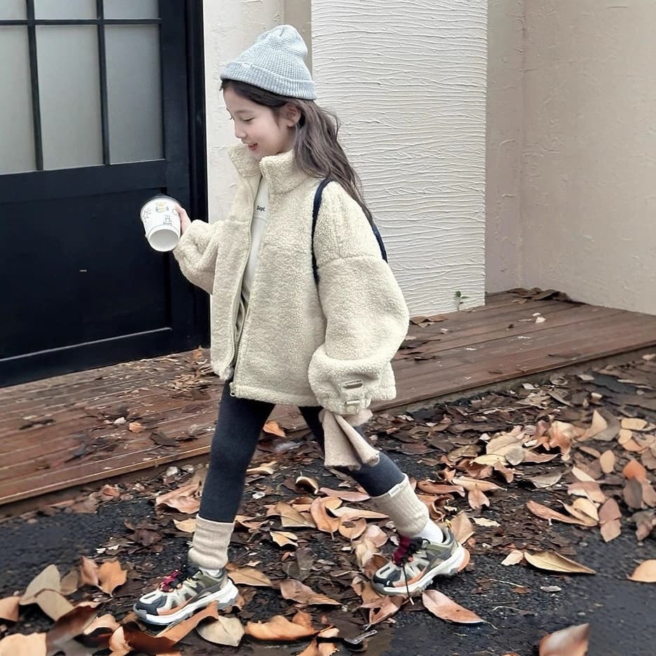 Girls' Fleece-Lined Jacket Fall Winter 2025 New Stylish Big Girls Thickened Fleece-Lined Kids Winter Outerwear Thick