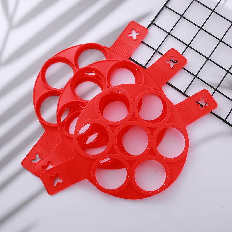 Factory Direct Silicone Egg Fryer 7-Hole Round Egg Ring Fried Egg Mold High Temperature Resistant Multi-Hole Pancake Baking Mold