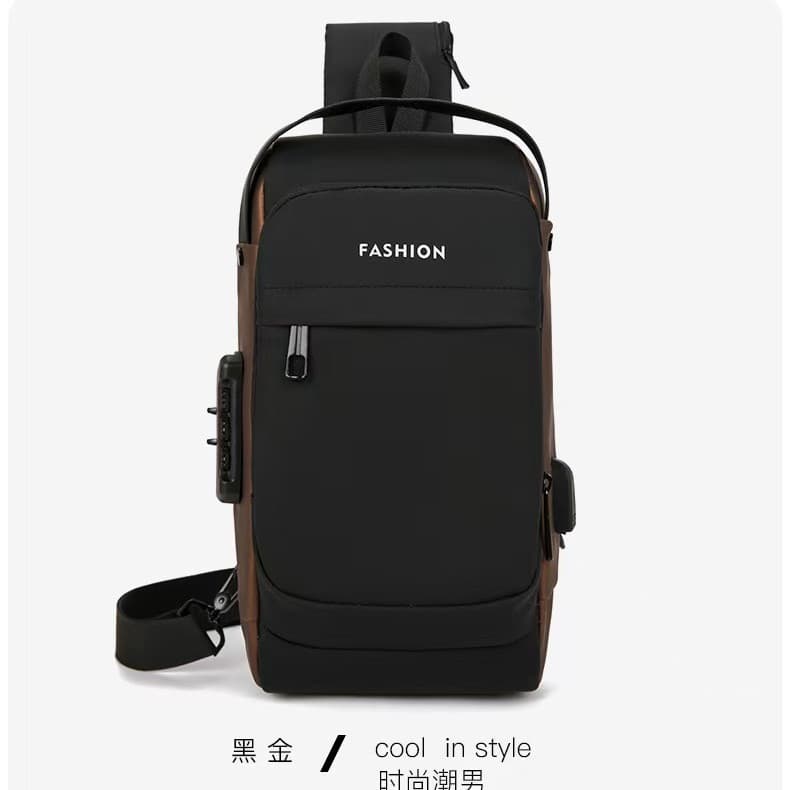 Crossbody Men's Chest Bag Multifunctional Combination Lock Motorcycle Bag Waterproof Anti-Theft Men's Crossbody Bag Business Shoulder Bag