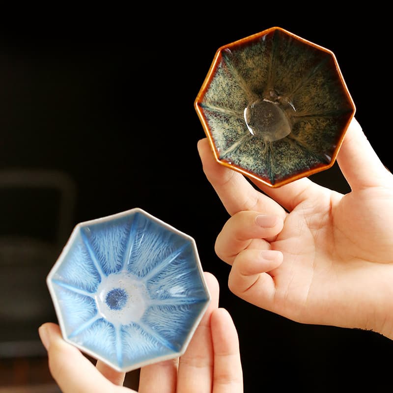 Home Tea Cup Master Cup Light Luxury Retro Ceramic Kung Fu Tea Set Jian Ware Kiln Transformation Octagonal Cup Douli Cup Small Saucer