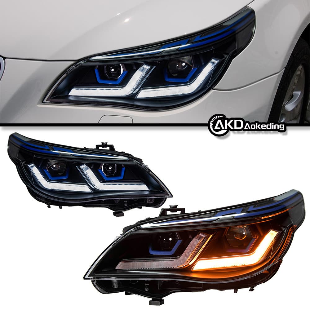 For 2003-2010 BMW 5 Series E60 Headlight Assembly Modified Blue Eyebrow Thunder Edition LED Daytime Running Light Turn Signal